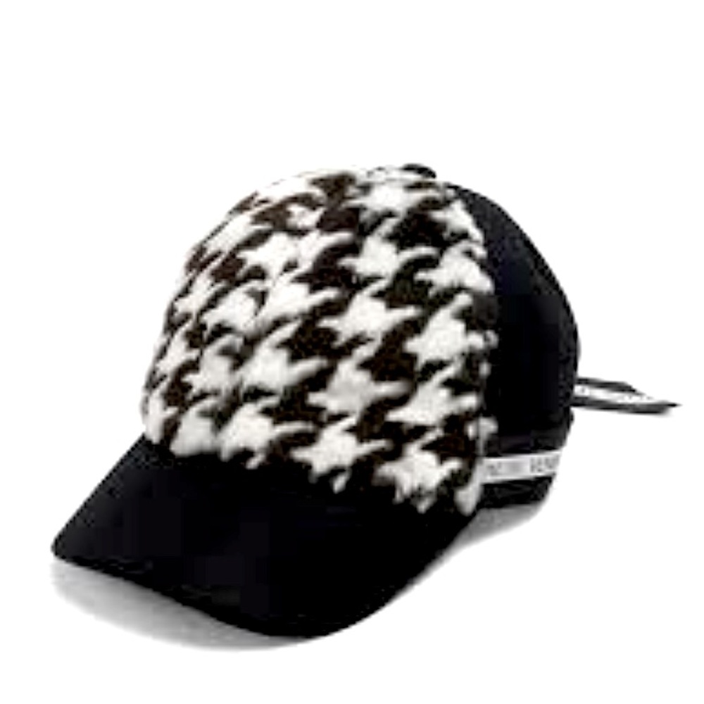 Henri Bendel Houndstooth Faux Fur Baseball Cap